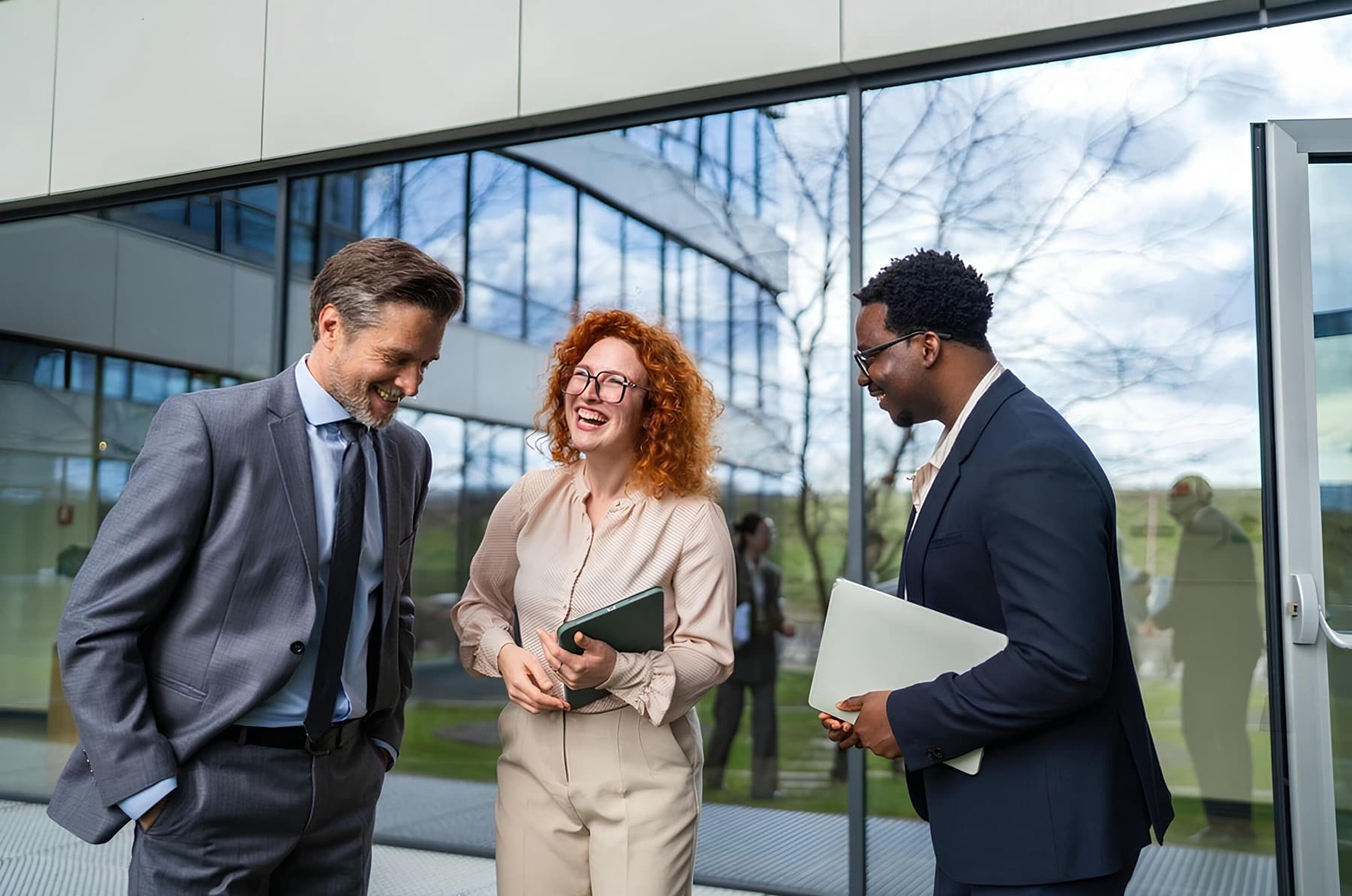 Business professionals collaborating in a modern workplace